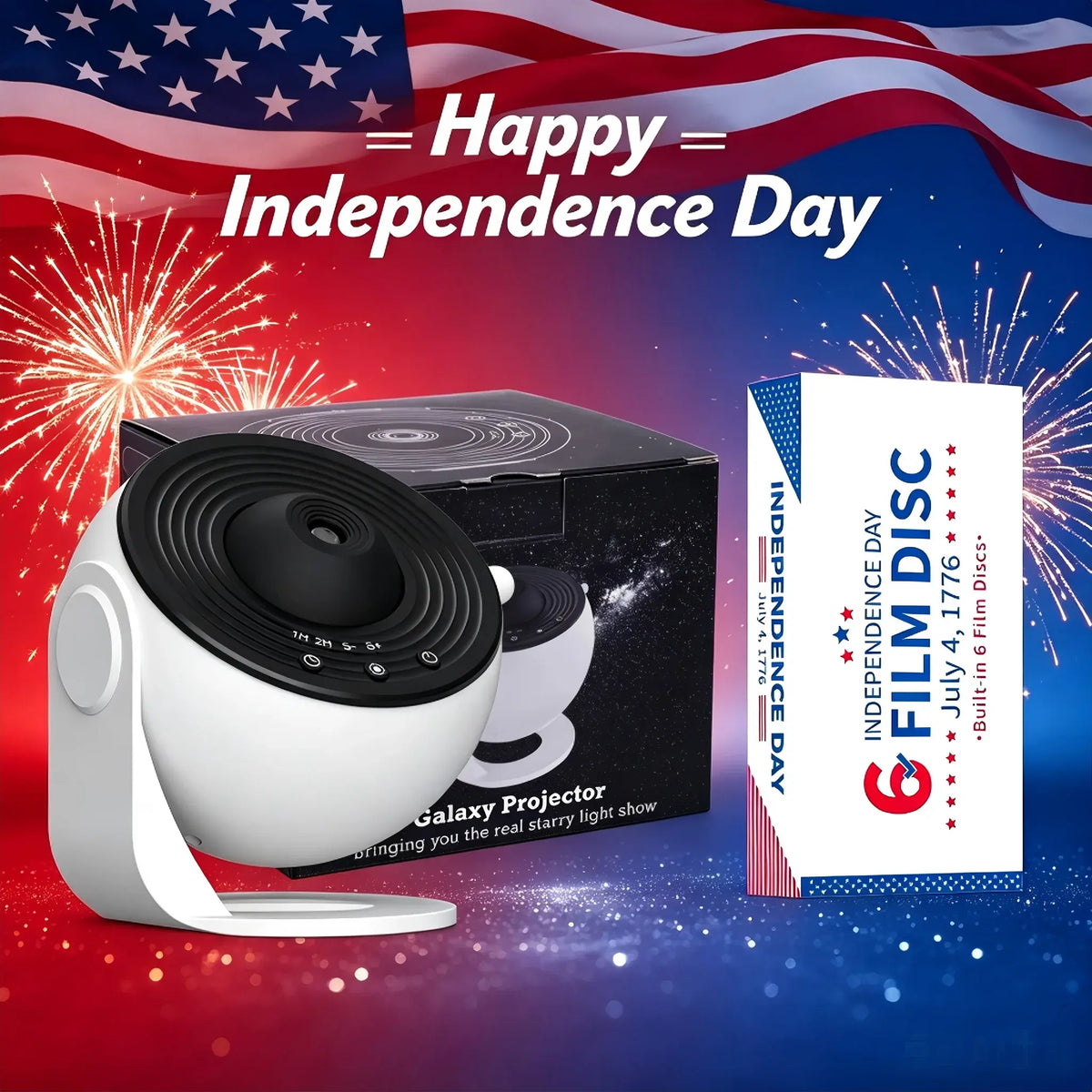 19-in-1 Galaxy Projector Starry Sky Night Light 360° Rotate Planetarium Lamp with Independence Day Film Discs LED Star