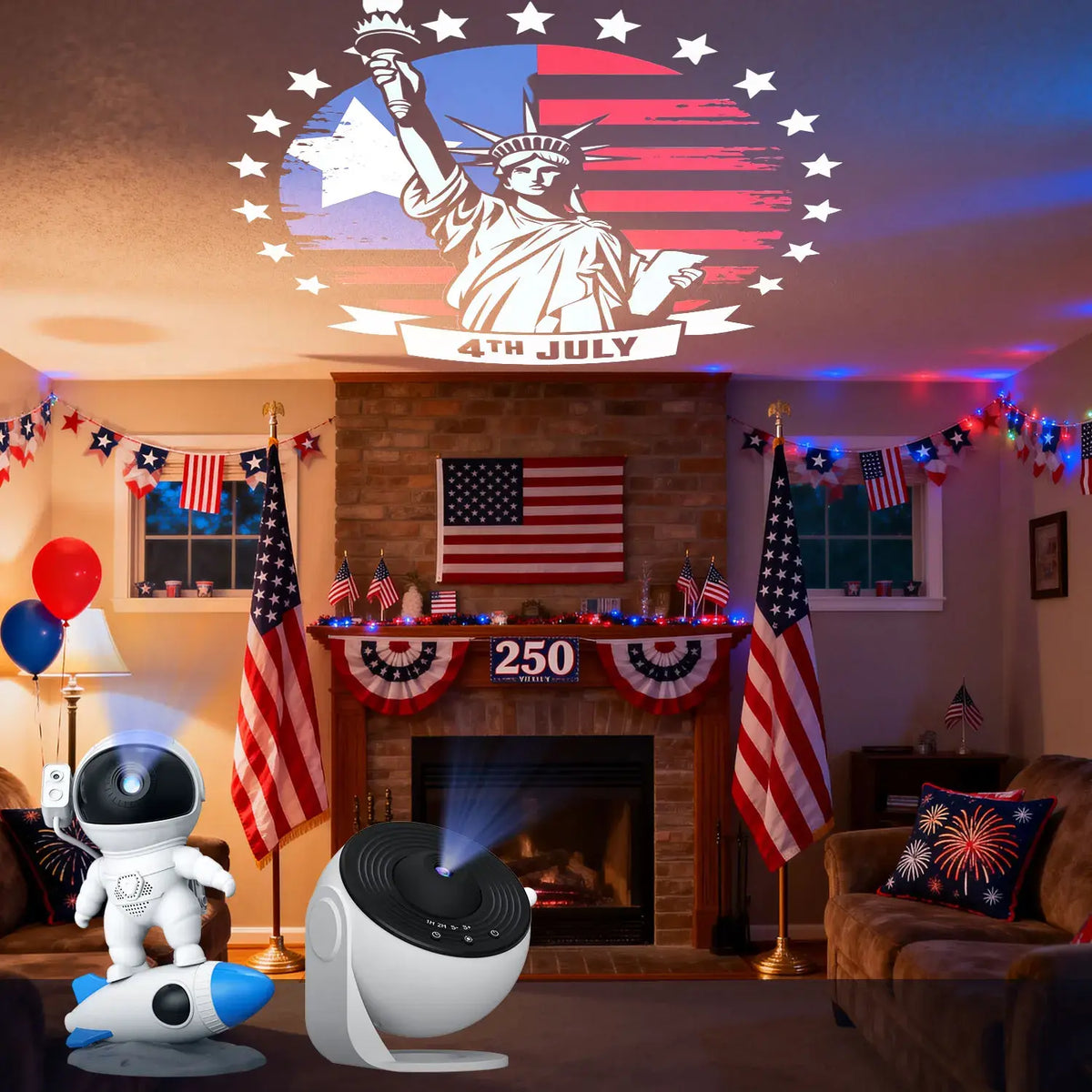 19-in-1 Galaxy Projector Starry Sky Night Light 360° Rotate Planetarium Lamp with Independence Day Film Discs LED Star