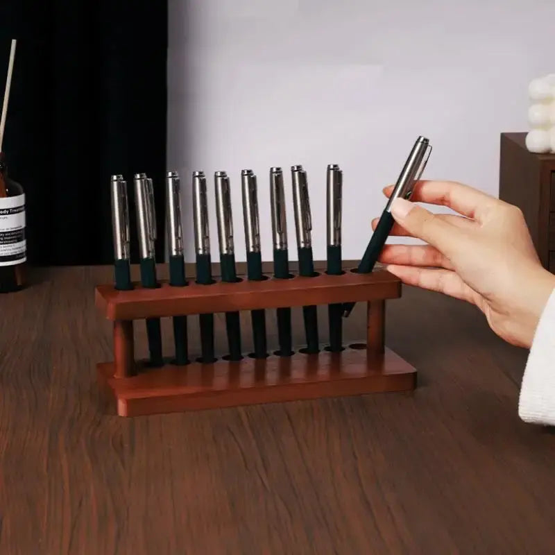 1PC Walnut Wood Multifunction Desk Organizer - Pen Holder, Phone Stand & Storage Solution for Office and School - Nexvibe