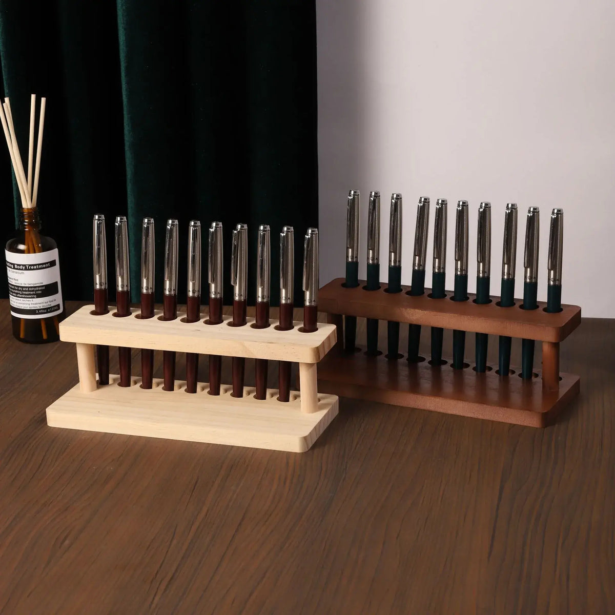 1PC Walnut Wood Multifunction Desk Organizer - Pen Holder, Phone Stand & Storage Solution for Office and School - Nexvibe