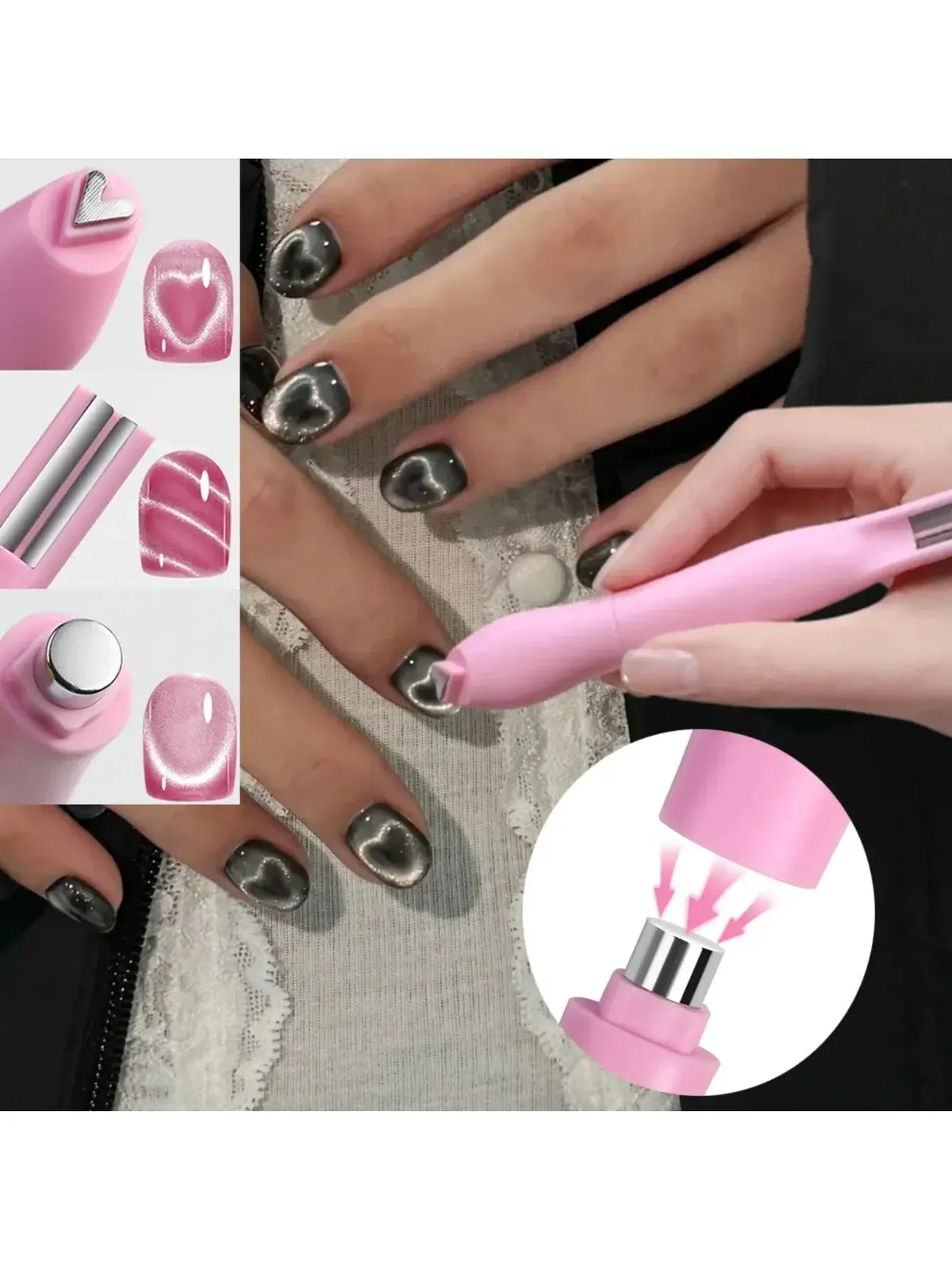 1Pcs 3-In-1 Heart Shape Cat Eye Nail Art Magnet Double Line Moon Snake French Magnet Pen for Magnetic Gel Polish Manicure Tools - Nexvibe