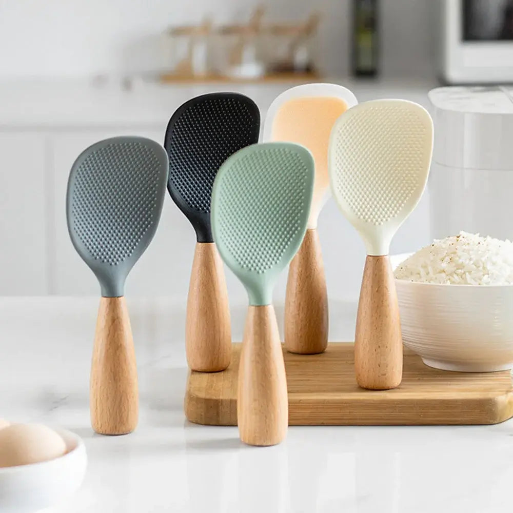 1Pcs Silicone Non-Stick Cooking High-Temperature-Resistant Spoon Anti-Scalding Pot Rice Durable Kitchen Gadgets Rice Spoon - Nexvibe