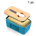 1 Set Of Ceramic Butter Dish With Bamboo Lid And Built-In Knife Butter Keeper With Double Silicone Sealing Ring Kitchen - Nexvibe