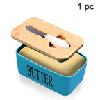 1 Set Of Ceramic Butter Dish With Bamboo Lid And Built-In Knife Butter Keeper With Double Silicone Sealing Ring Kitchen - Nexvibe