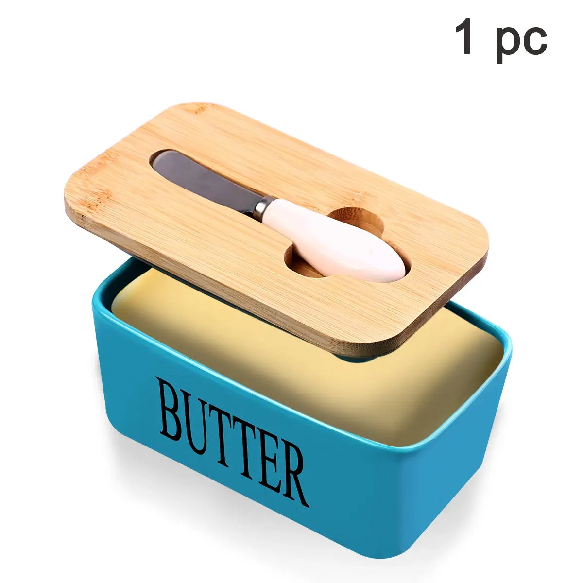 1 Set Of Ceramic Butter Dish With Bamboo Lid And Built-In Knife Butter Keeper With Double Silicone Sealing Ring Kitchen - Nexvibe