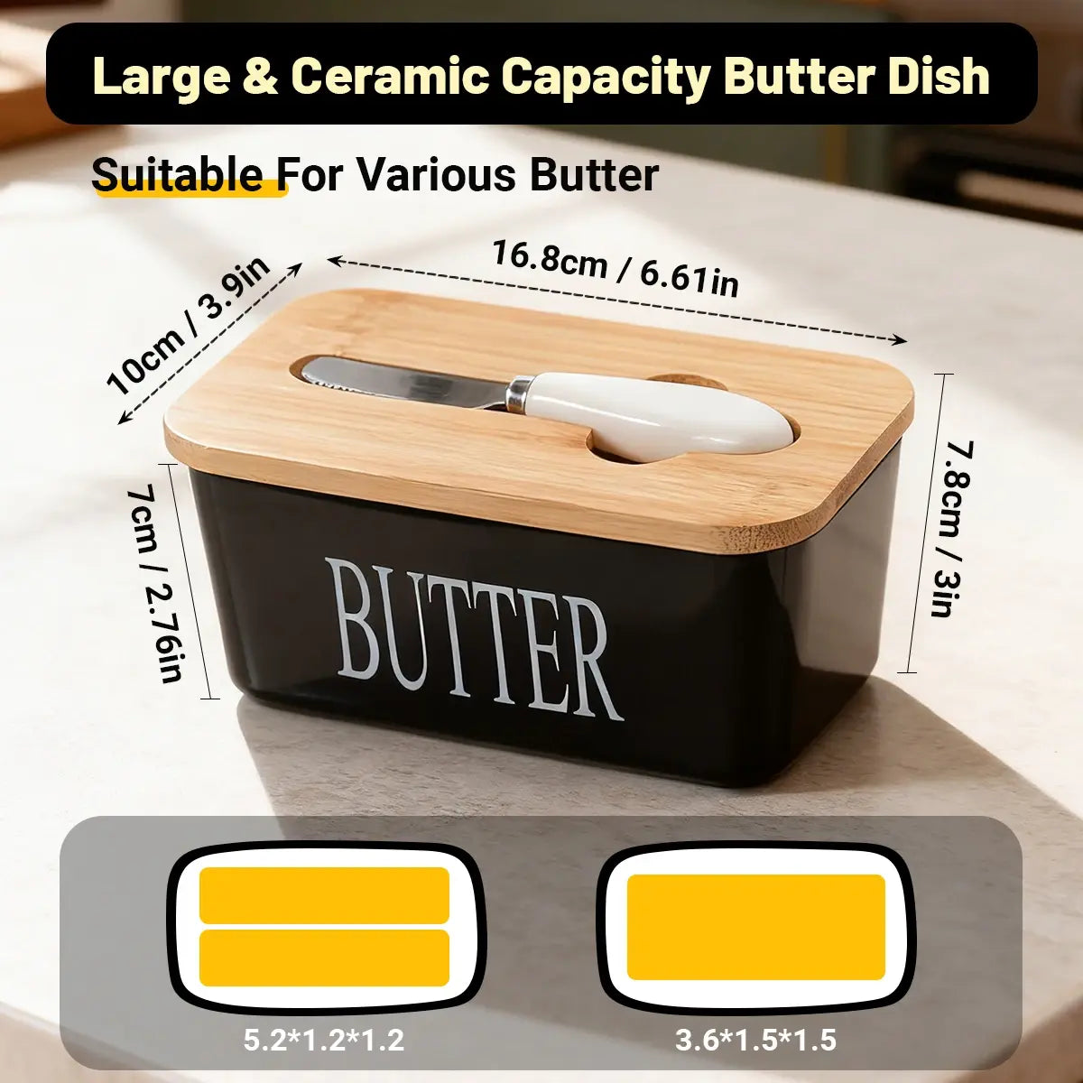 1 Set Of Ceramic Butter Dish With Bamboo Lid And Built-In Knife Butter Keeper With Double Silicone Sealing Ring Kitchen - Nexvibe