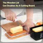 1 Set Of Ceramic Butter Dish With Bamboo Lid And Built-In Knife Butter Keeper With Double Silicone Sealing Ring Kitchen - Nexvibe