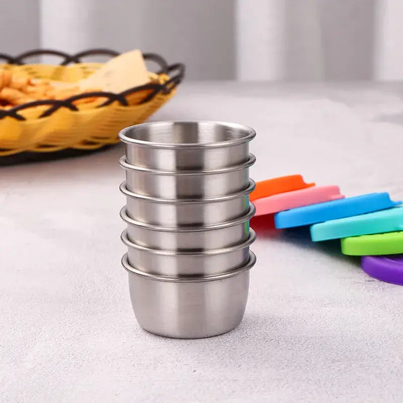 1 stainless steel dipping sauce cup, seasoning dish with leak-proof silicone lid, reusable salad dressing food container - Nexvibe
