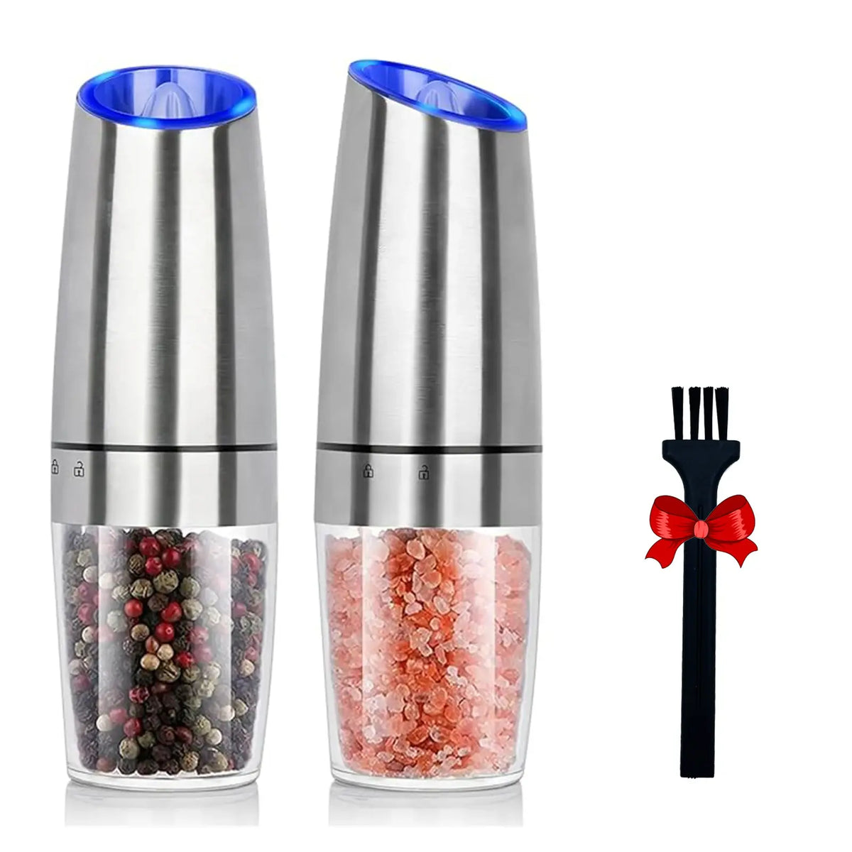 1pc/2pcs, Gravity Electric Salt And Pepper Grinder - Salt & Pepper Mill Sets With LED Light, One Hand Automatic Operation, Adjus - Nexvibe