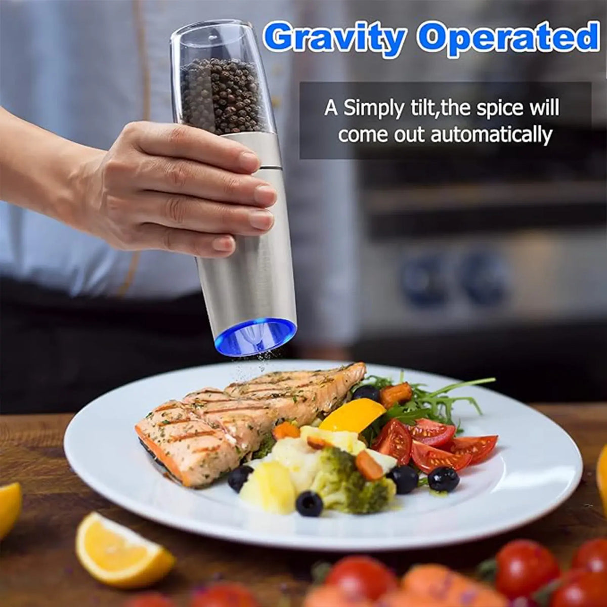 1pc/2pcs, Gravity Electric Salt And Pepper Grinder - Salt & Pepper Mill Sets With LED Light, One Hand Automatic Operation, Adjus - Nexvibe