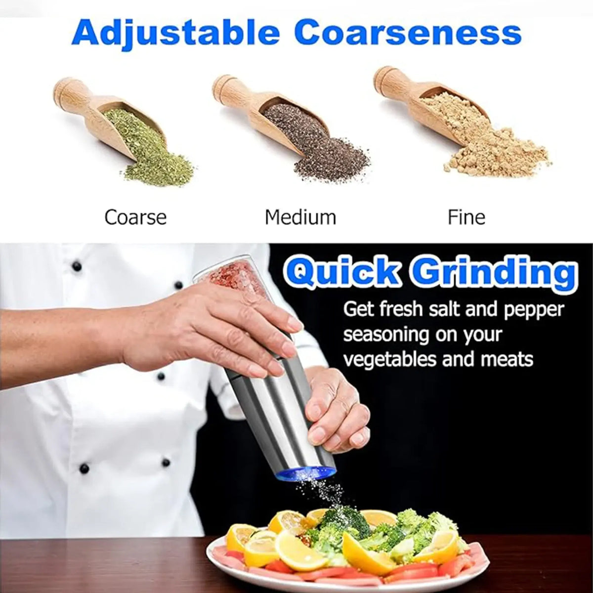 1pc/2pcs, Gravity Electric Salt And Pepper Grinder - Salt & Pepper Mill Sets With LED Light, One Hand Automatic Operation, Adjus - Nexvibe