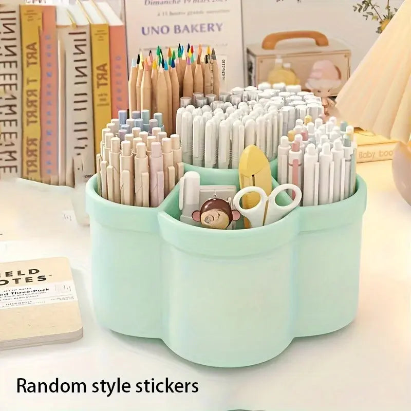 1pc 360 degree cute rotating pen holder, large capacity multifunctional desktop stationery storage box, stationery storage - Nexvibe