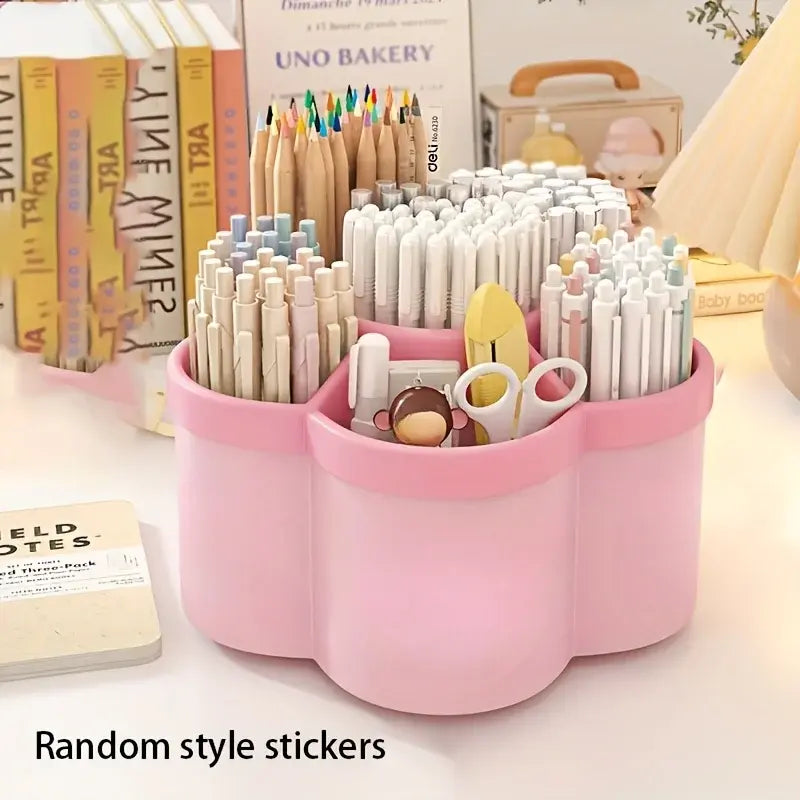 1pc 360 degree cute rotating pen holder, large capacity multifunctional desktop stationery storage box, stationery storage - Nexvibe