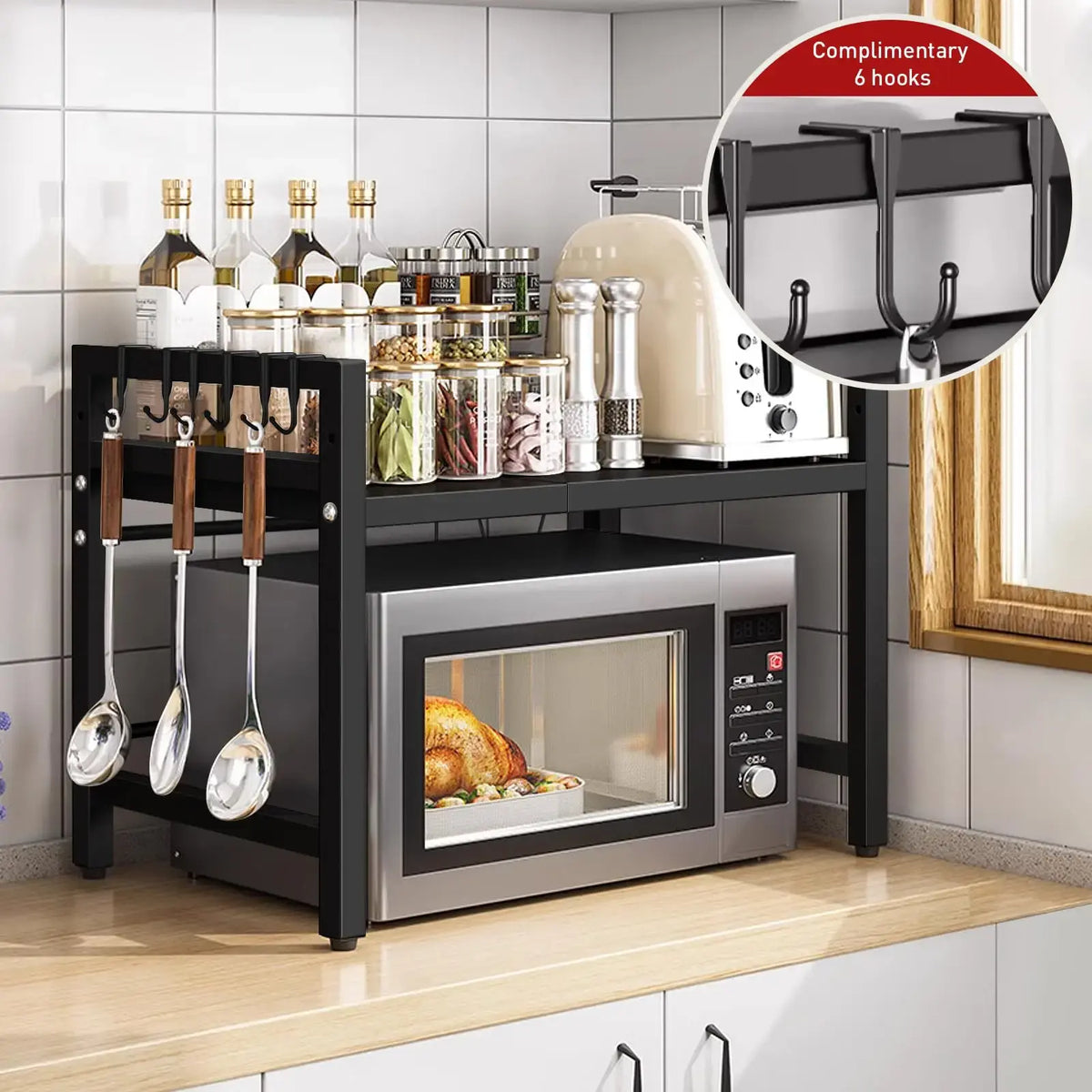 1pc Expandable 42-64cm Microwave Shelf Organizer, Moisture And Rust Proof Microwave Countertop Organizer,Tableware Storage - Nexvibe