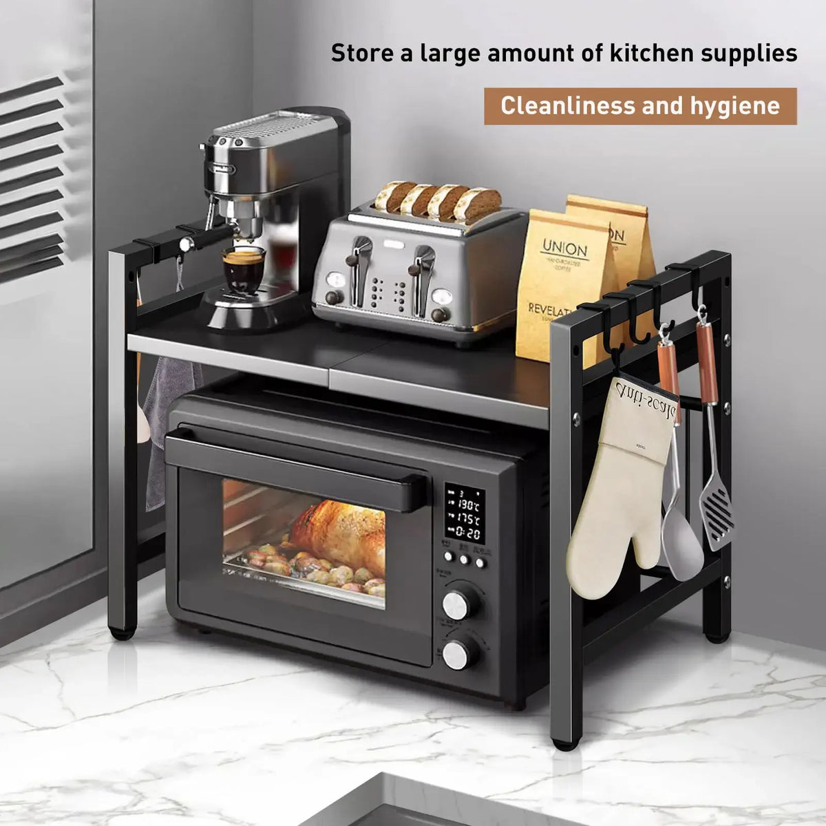 1pc Expandable 42-64cm Microwave Shelf Organizer, Moisture And Rust Proof Microwave Countertop Organizer,Tableware Storage - Nexvibe