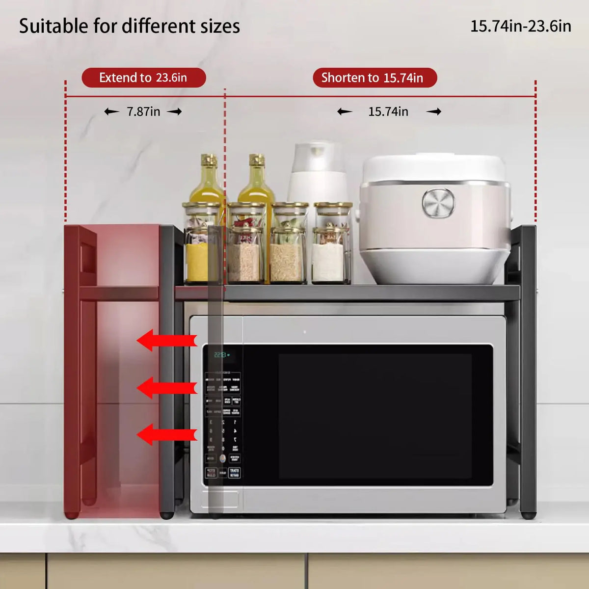 1pc Expandable 42-64cm Microwave Shelf Organizer, Moisture And Rust Proof Microwave Countertop Organizer,Tableware Storage - Nexvibe