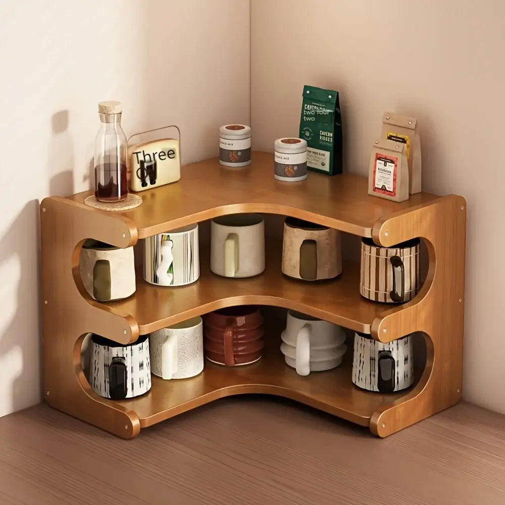 1pc Multi-Tier Bamboo Corner Desk Shelf - Natural Wood Rectangular Corner Organizer for Plants, Books & Stationery - Space-Savin - Nexvibe