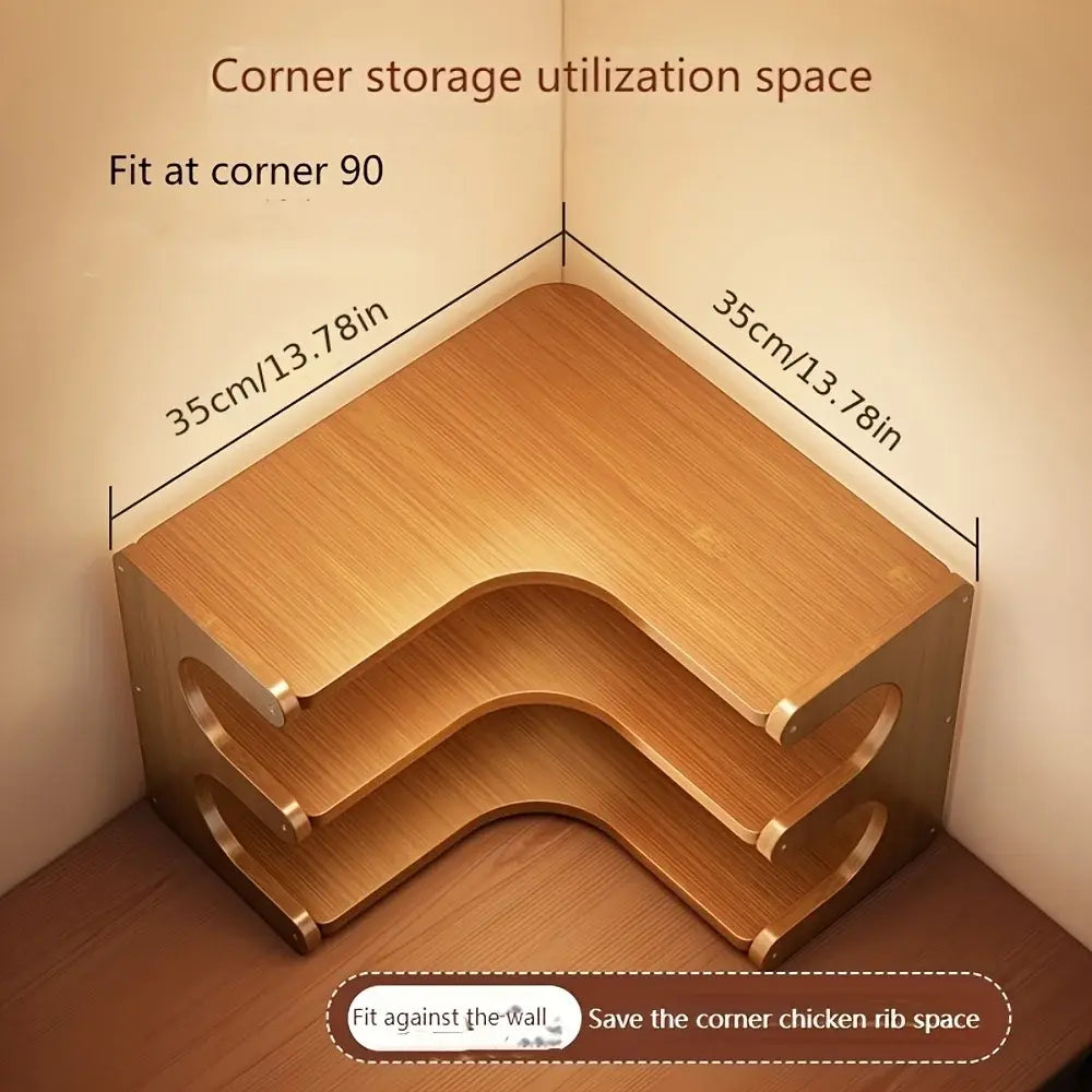 1pc Multi-Tier Bamboo Corner Desk Shelf - Natural Wood Rectangular Corner Organizer for Plants, Books & Stationery - Space-Savin - Nexvibe