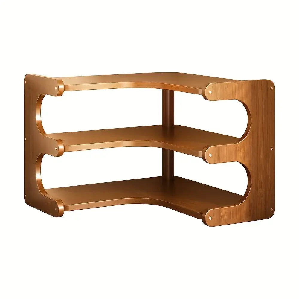 1pc Multi-Tier Bamboo Corner Desk Shelf - Natural Wood Rectangular Corner Organizer for Plants, Books & Stationery - Space-Savin - Nexvibe