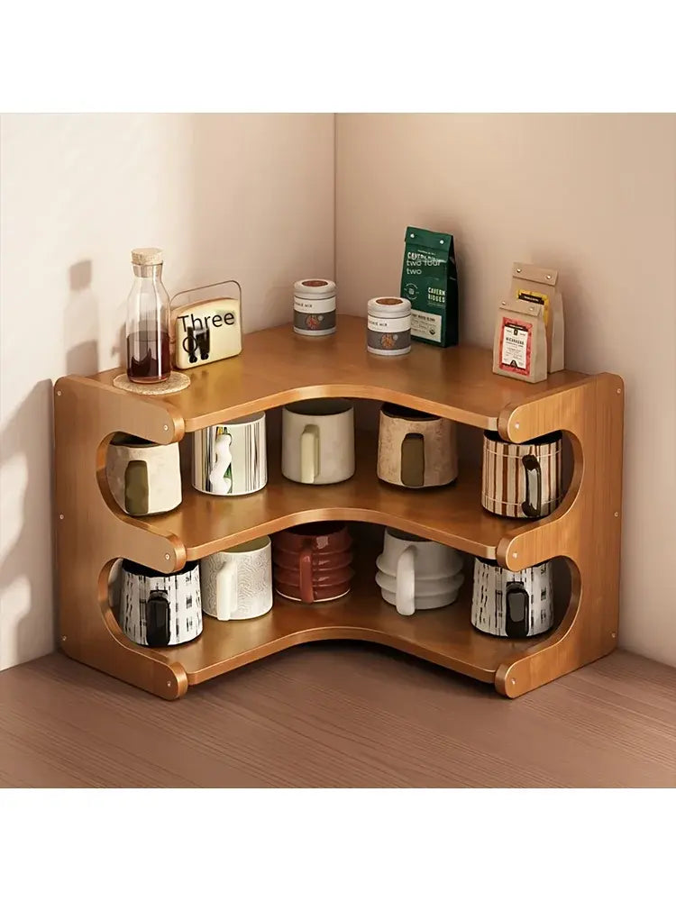 1pc Multi-Tier Bamboo Corner Desk Shelf - Natural Wood Rectangular Corner Organizer for Plants, Books & Stationery - Space-Savin - Nexvibe