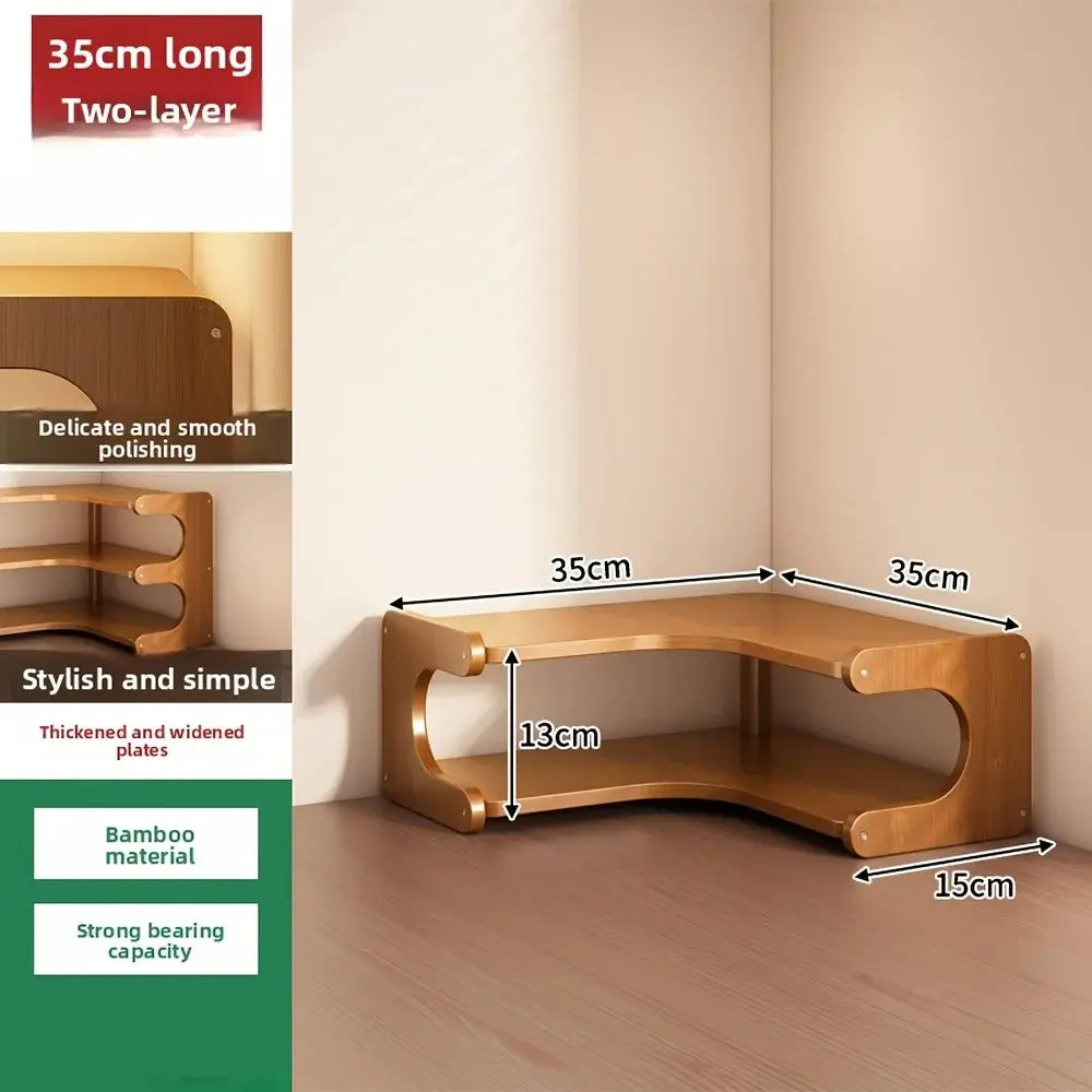 1pc Multi-Tier Bamboo Corner Desk Shelf - Natural Wood Rectangular Corner Organizer for Plants, Books & Stationery - Space-Savin - Nexvibe