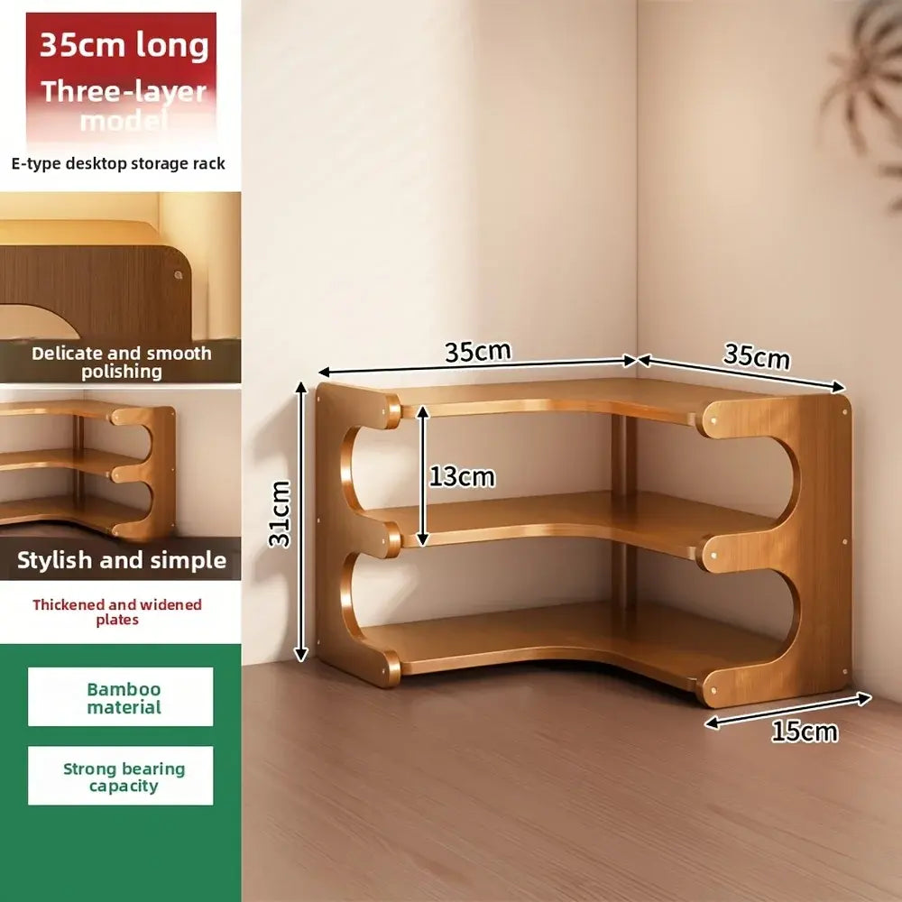 1pc Multi-Tier Bamboo Corner Desk Shelf - Natural Wood Rectangular Corner Organizer for Plants, Books & Stationery - Space-Savin - Nexvibe