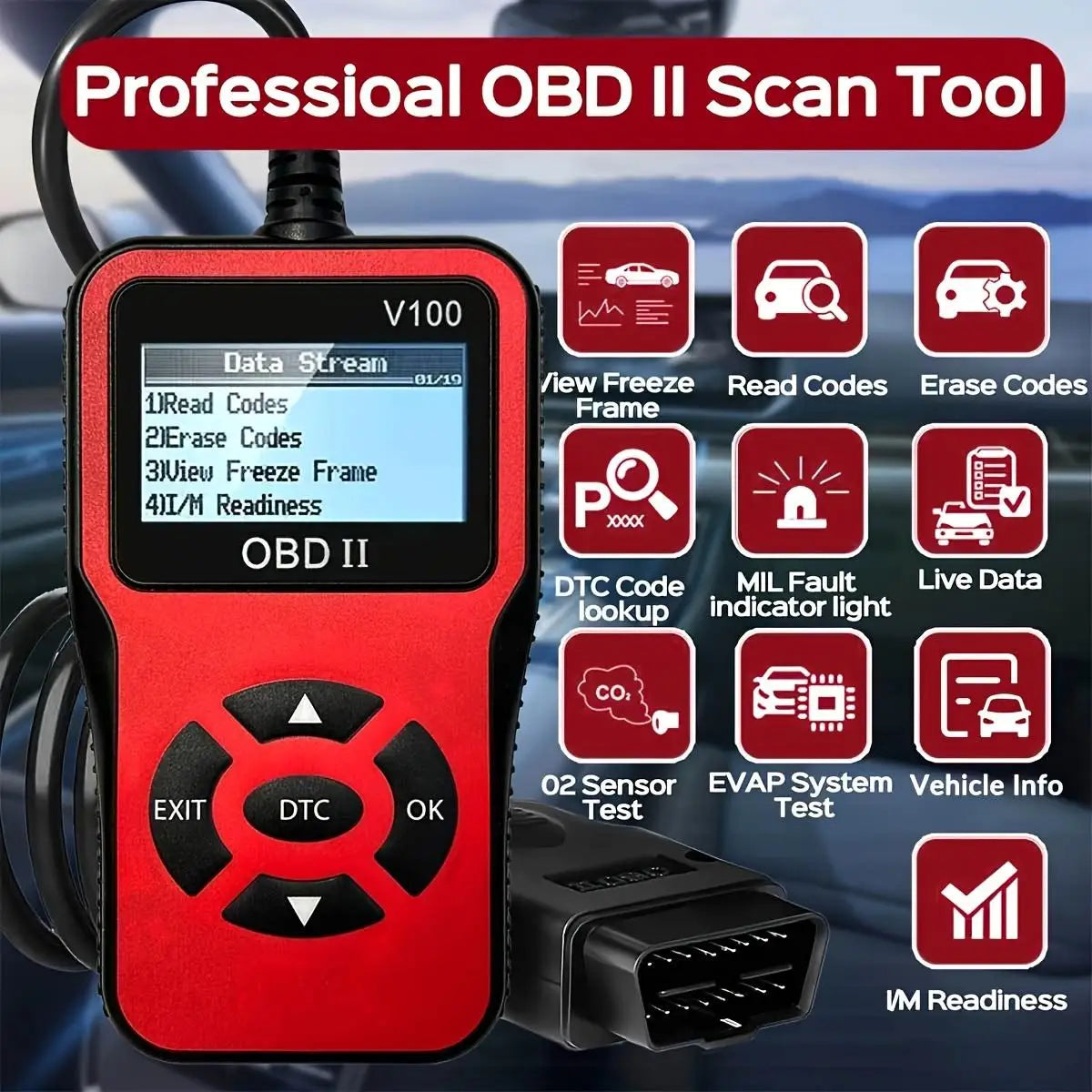 1pc V100 Professional OBD2 Scanner Engine Fault Code Reader Diagnostic Scan Tool for OBD II Protocol Cars Since 1996