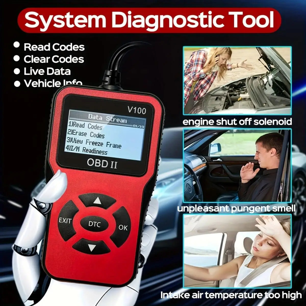 1pc V100 Professional OBD2 Scanner Engine Fault Code Reader Diagnostic Scan Tool for OBD II Protocol Cars Since 1996