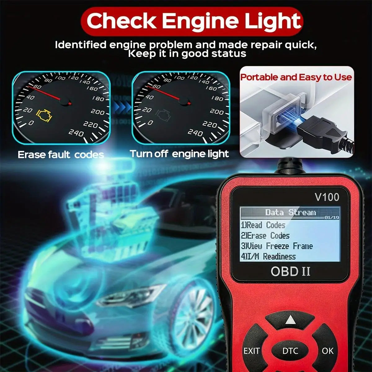 1pc V100 Professional OBD2 Scanner Engine Fault Code Reader Diagnostic Scan Tool for OBD II Protocol Cars Since 1996