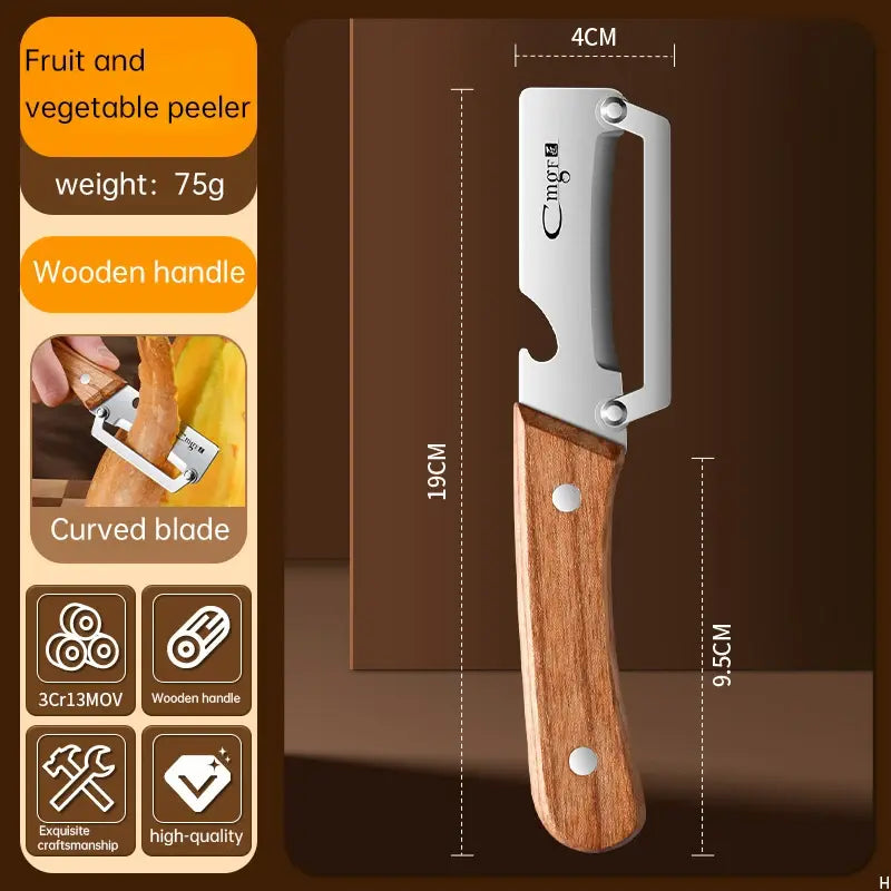 1pcs Stainless steel peeler with wooden handle for peeling and slicing fruits and vegetables | Durable and smooth operation - Nexvibe