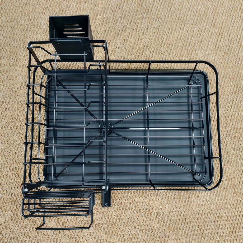 2-Tier Expandable Dish Drying Rack Metal Kitchen Dish Rack and Drainboard Set with Knife Fork Holder & Cutting Board