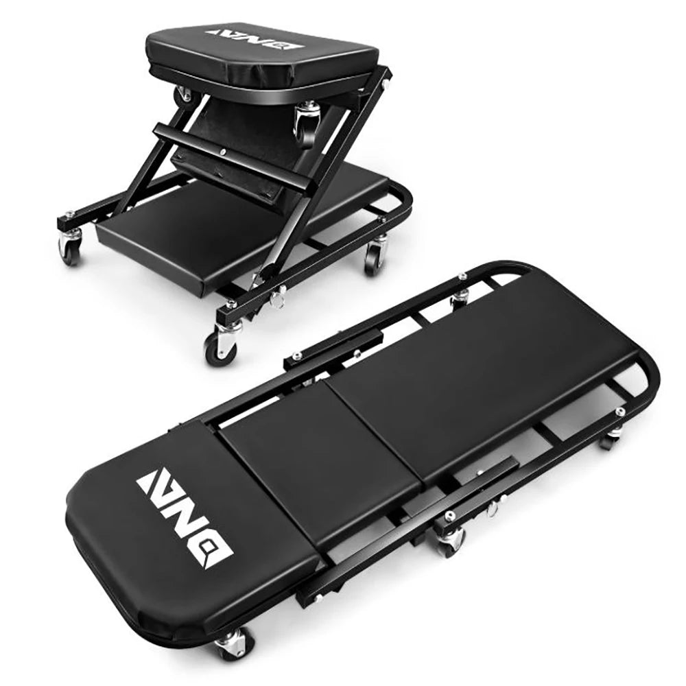 2-in-1 Foldable Garage Creeper Shop Seat 300LBS Capacity Automotive Mechanic Repair Under Car Rolling Creeper Seat