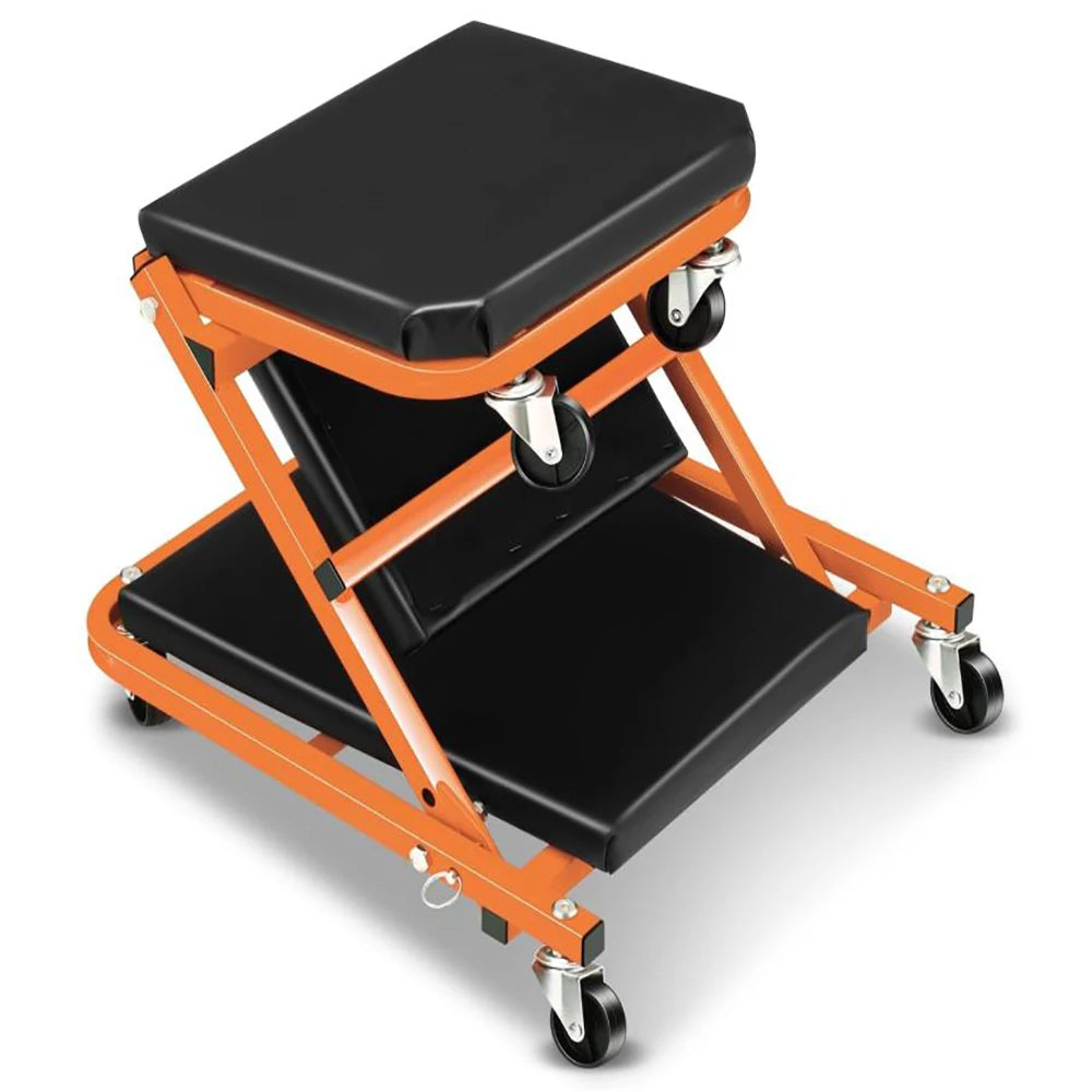 2-in-1 Foldable Garage Creeper Shop Seat 300LBS Capacity Automotive Mechanic Repair Under Car Rolling Creeper Seat