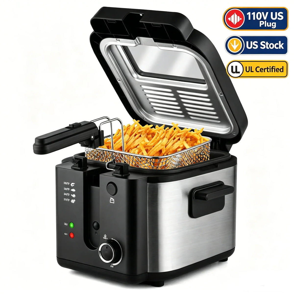 2.5L 1500W Electric Deep Fryer (US Plug) Large Capacity Countertop Home Fryer for Fried Chicken Fries Pot UL - Nexvibe