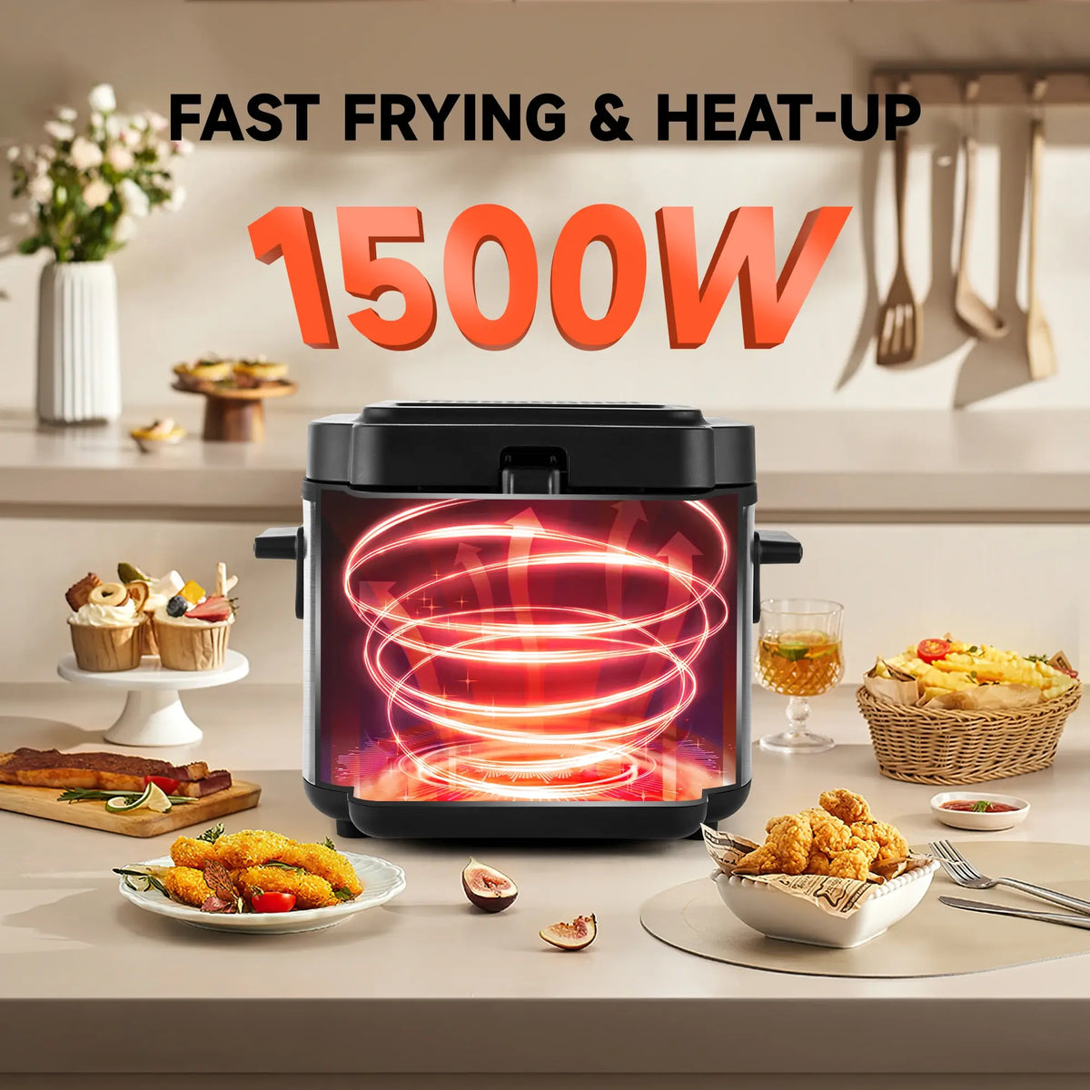 2.5L 1500W Electric Deep Fryer (US Plug) Large Capacity Countertop Home Fryer for Fried Chicken Fries Pot UL - Nexvibe