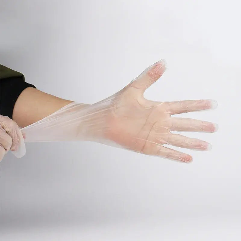 200pcs Elastic Clear Disposable PE Gloves (26.4cm) - Food-Grade Protective Gloves - Nexvibe