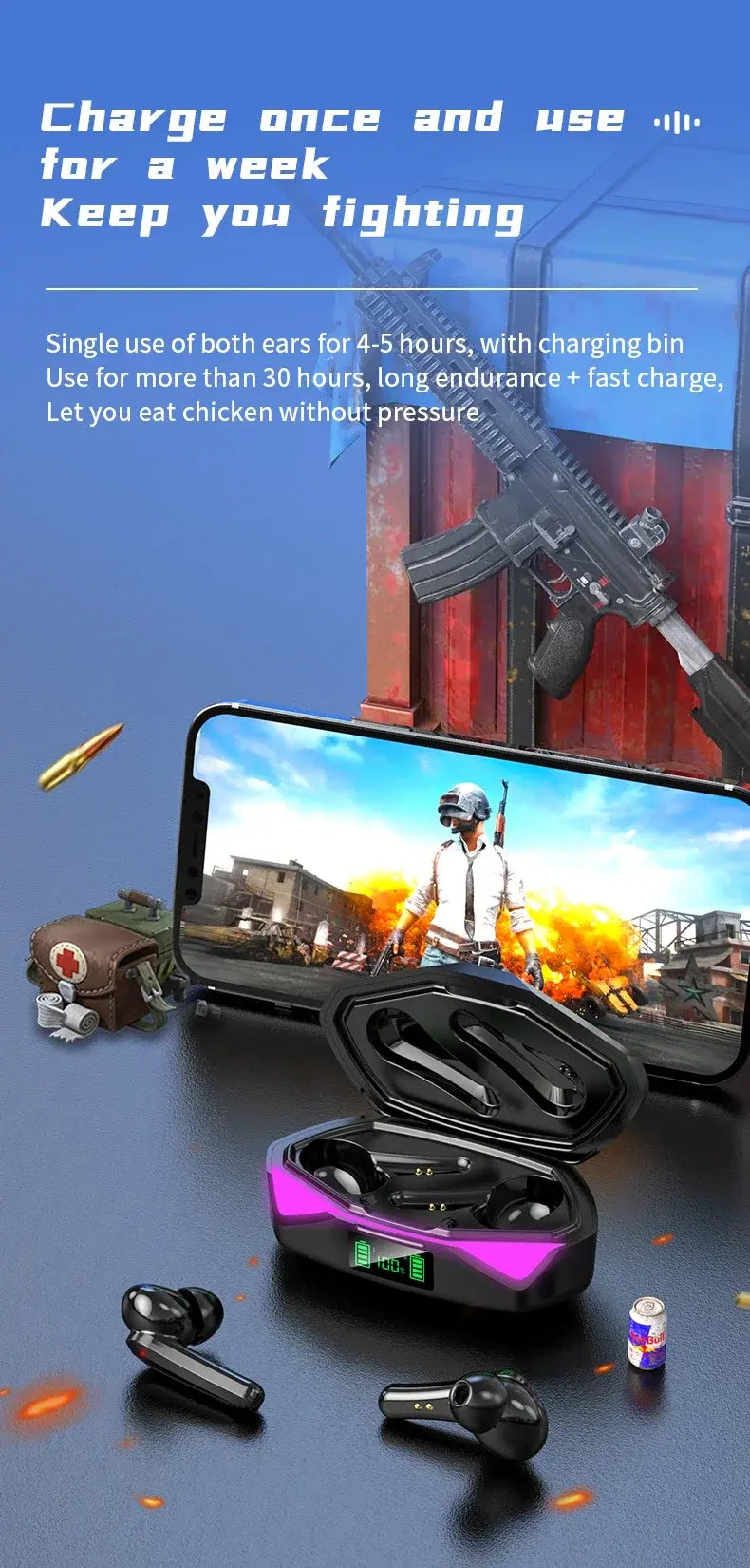 2026 New TWS Wireless Earphones with Bluetooth 5.49 Gaming Headset Sport Earbuds with LED Display Earhooks and Built-in