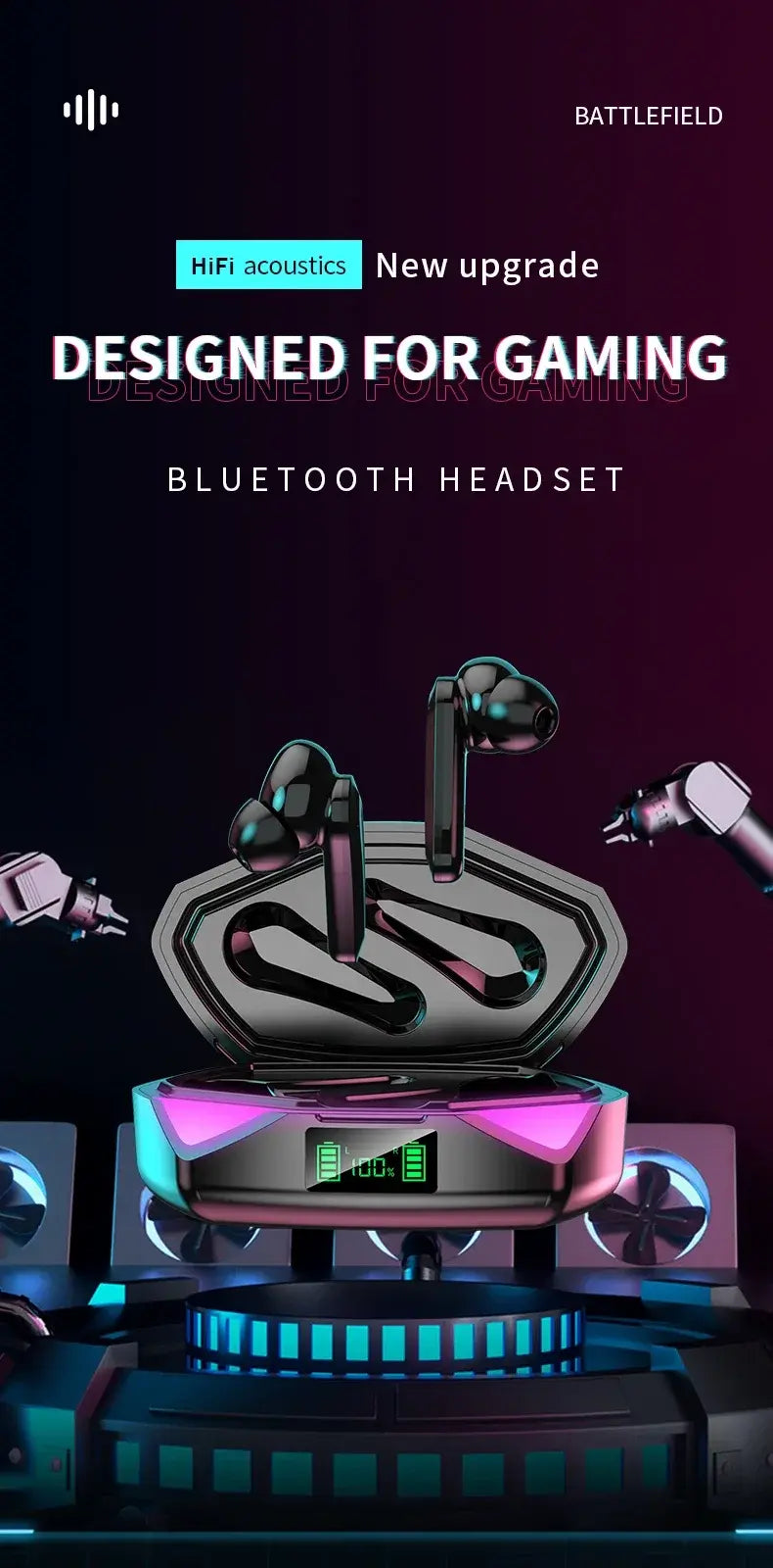 2026 New TWS Wireless Earphones with Bluetooth 5.49 Gaming Headset Sport Earbuds with LED Display Earhooks and Built-in