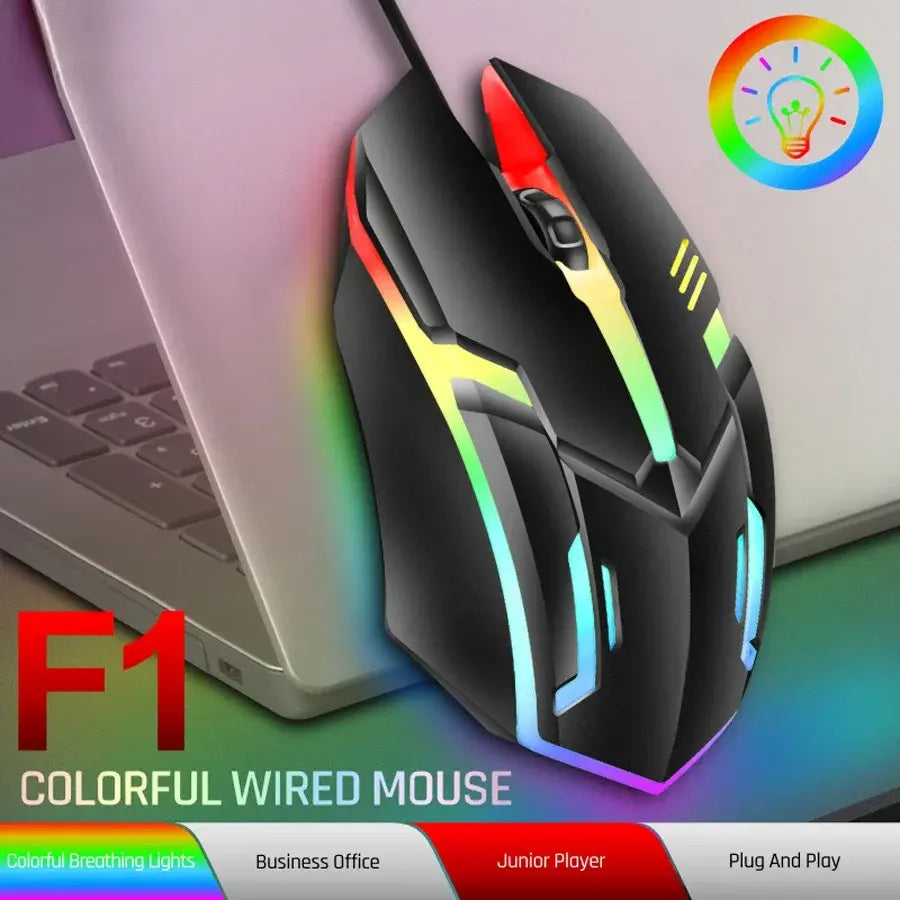 2026 hot F1 Wired 3-Button Mouse Colorful Lighting Game And Office Suitable For Microsoft Windows and Apple IOS system explosion - Nexvibe