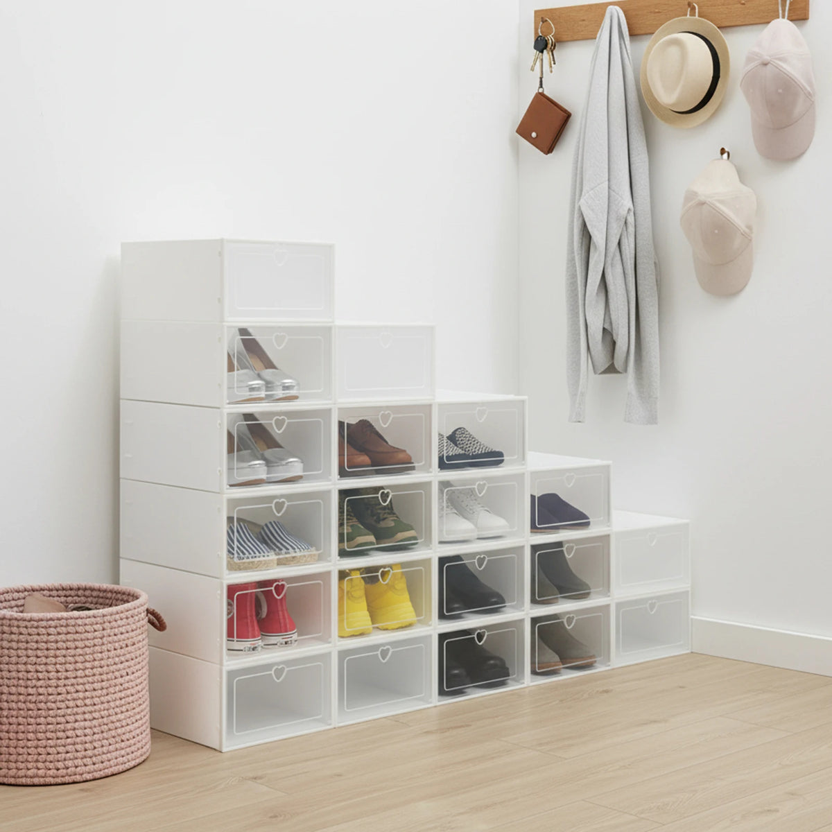 20Pcs Foldable Flip Shoe Storage Boxes Clear Plastic Shoes Case Shoe Organizer Dustproof 33*23*14cm - United States