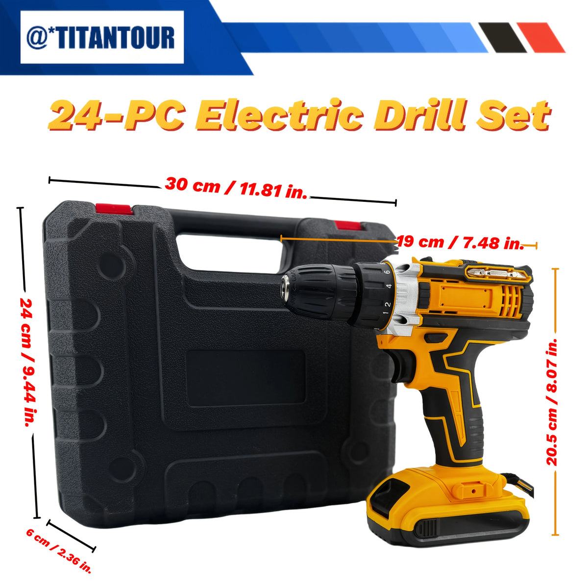 24-Piece Set Dual-Speed Dual-Battery Charger Lithium Drill Kit with LED Light And Carry Case - Electric Screwdriver
