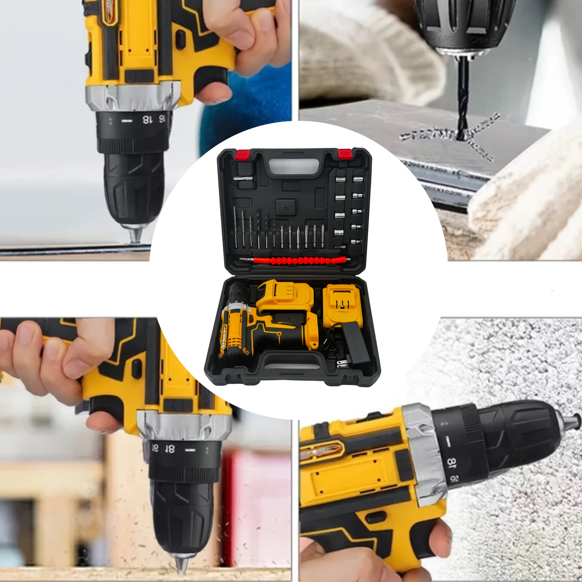 24-Piece Set Dual-Speed Dual-Battery Charger Lithium Drill Kit with LED Light And Carry Case - Electric Screwdriver