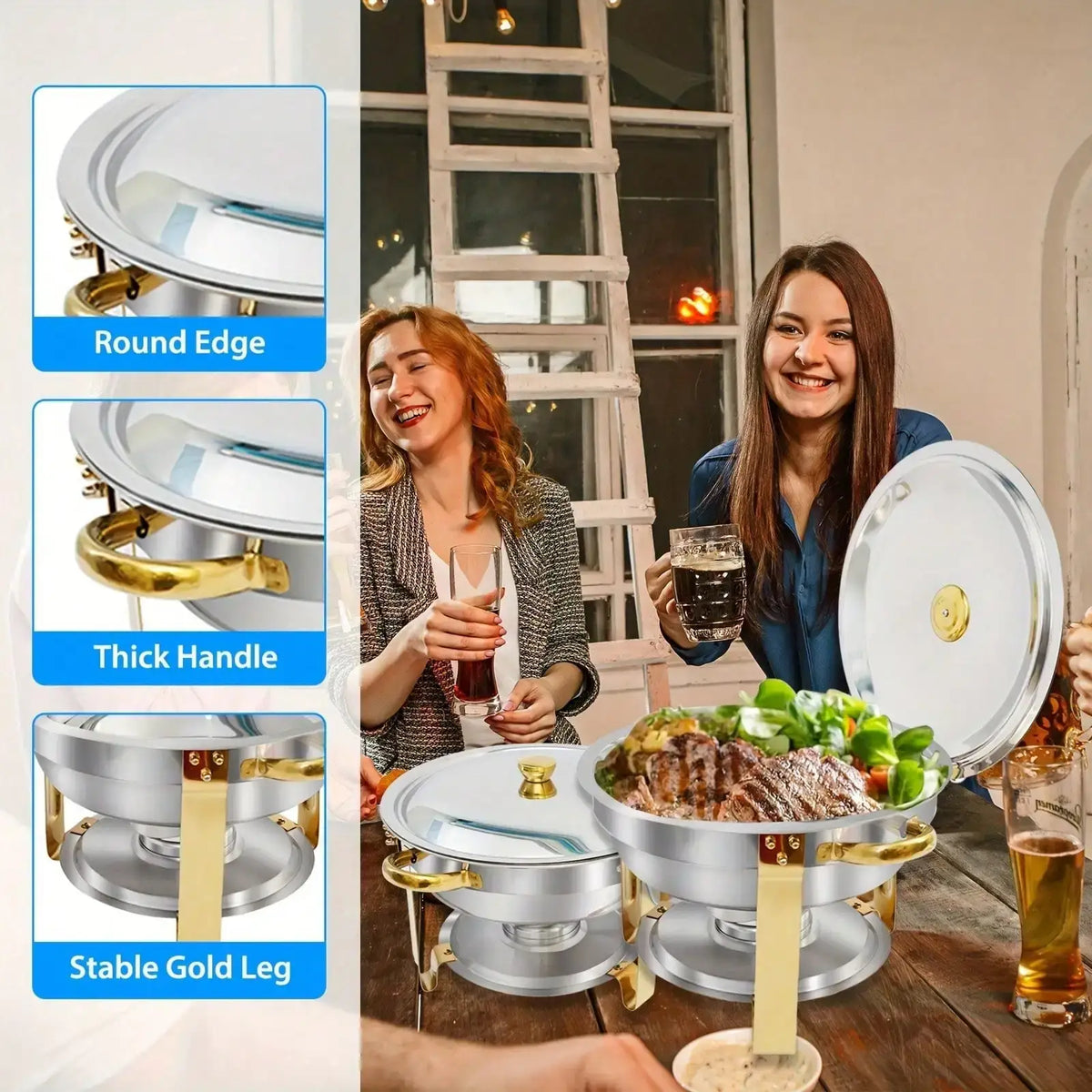2/4/6 Pack 5QT Round Stainless Steel Baking Tray Set for buffets, family parties, holiday buffet essentials - Nexvibe