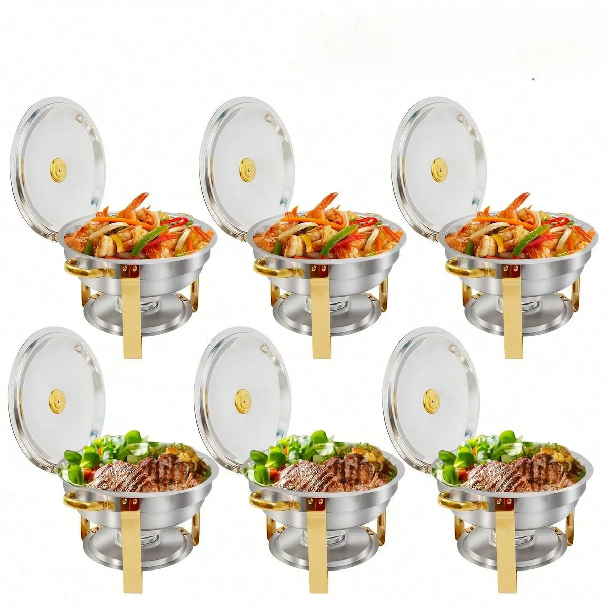 2/4/6 Pack 5QT Round Stainless Steel Baking Tray Set for buffets, family parties, holiday buffet essentials - Nexvibe