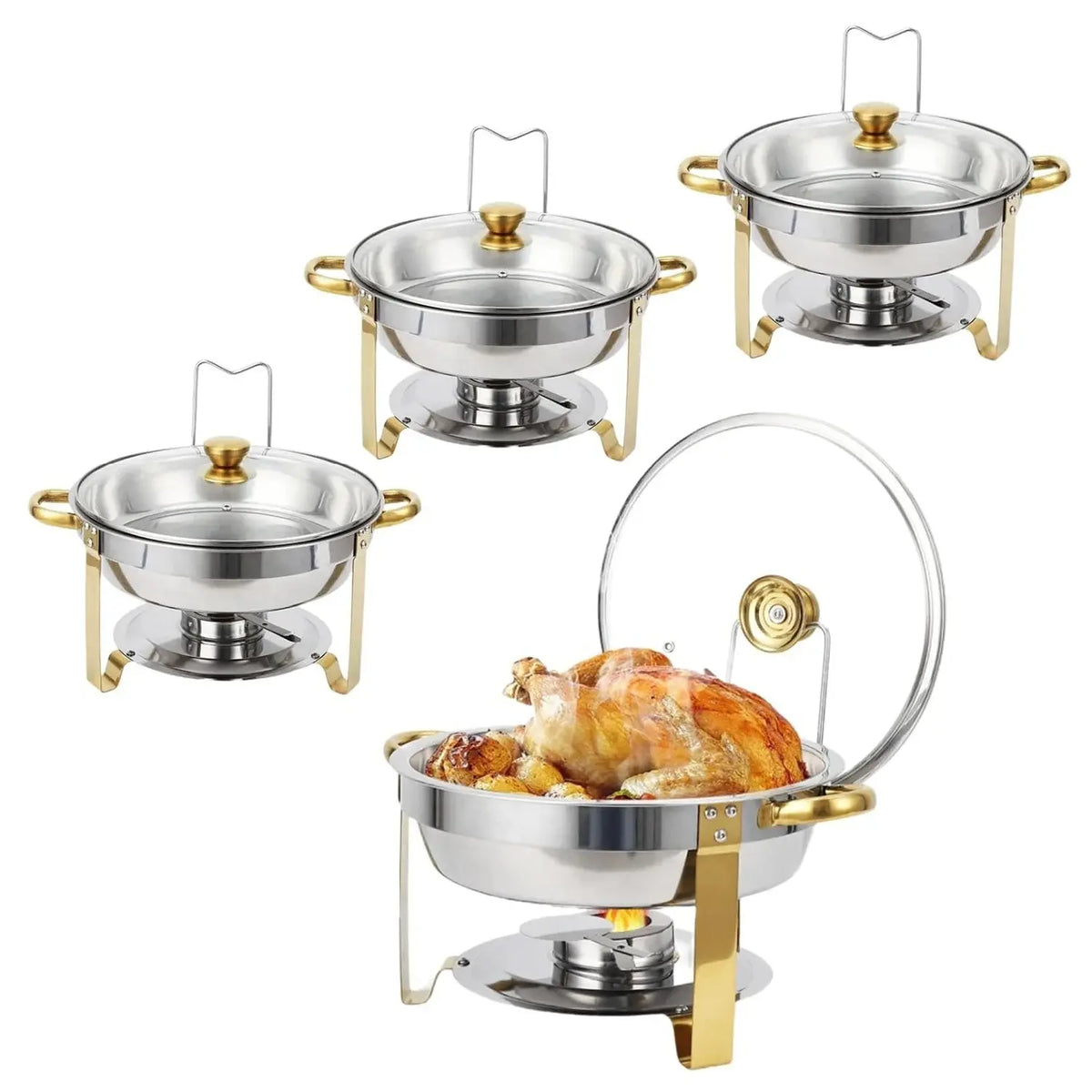 2/4 Pack Chafing Dish Buffet Set, 5QT Buffet Servers and Warmers, Round Catering Warmer with Glass Lid & Lid Holder for Party - Nexvibe