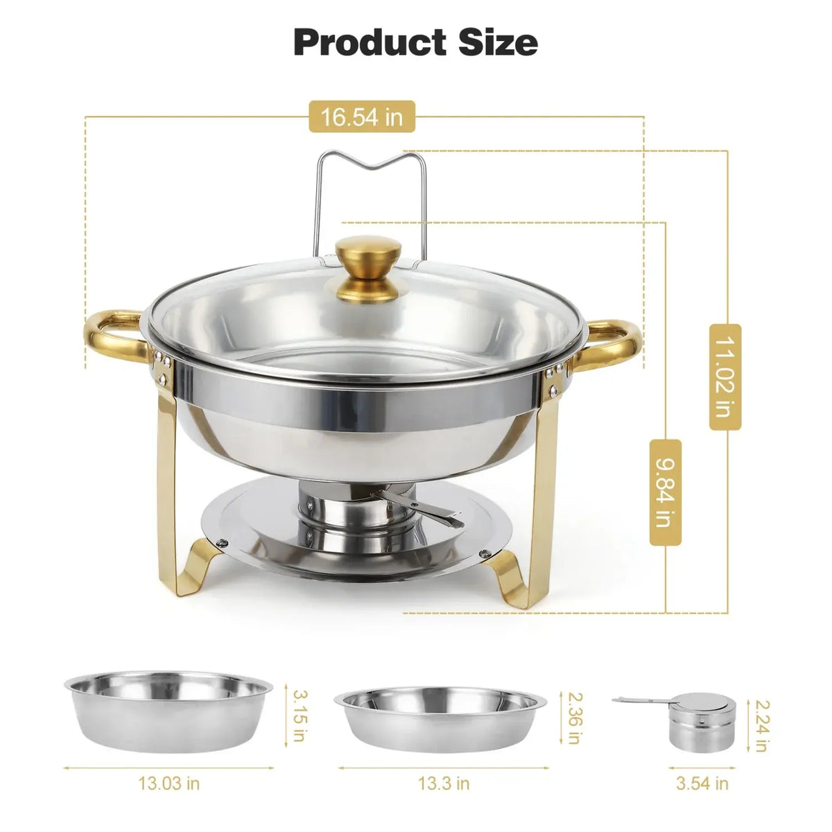 2/4 Pack Chafing Dish Buffet Set, 5QT Buffet Servers and Warmers, Round Catering Warmer with Glass Lid & Lid Holder for Party - Nexvibe
