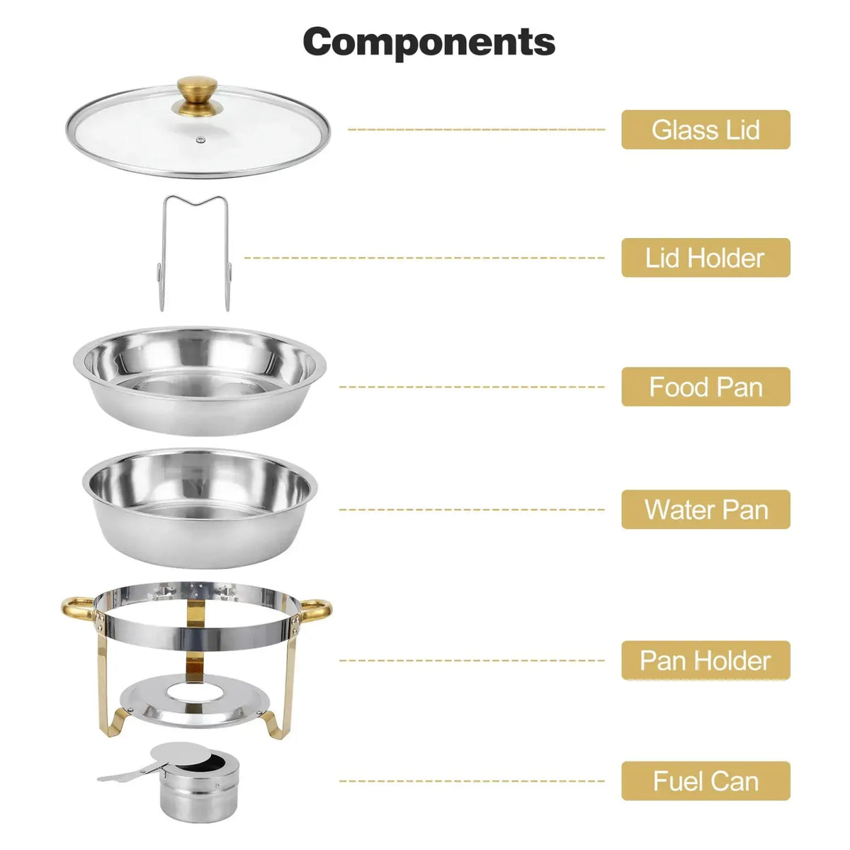 2/4 Pack Chafing Dish Buffet Set, 5QT Buffet Servers and Warmers, Round Catering Warmer with Glass Lid & Lid Holder for Party - Nexvibe