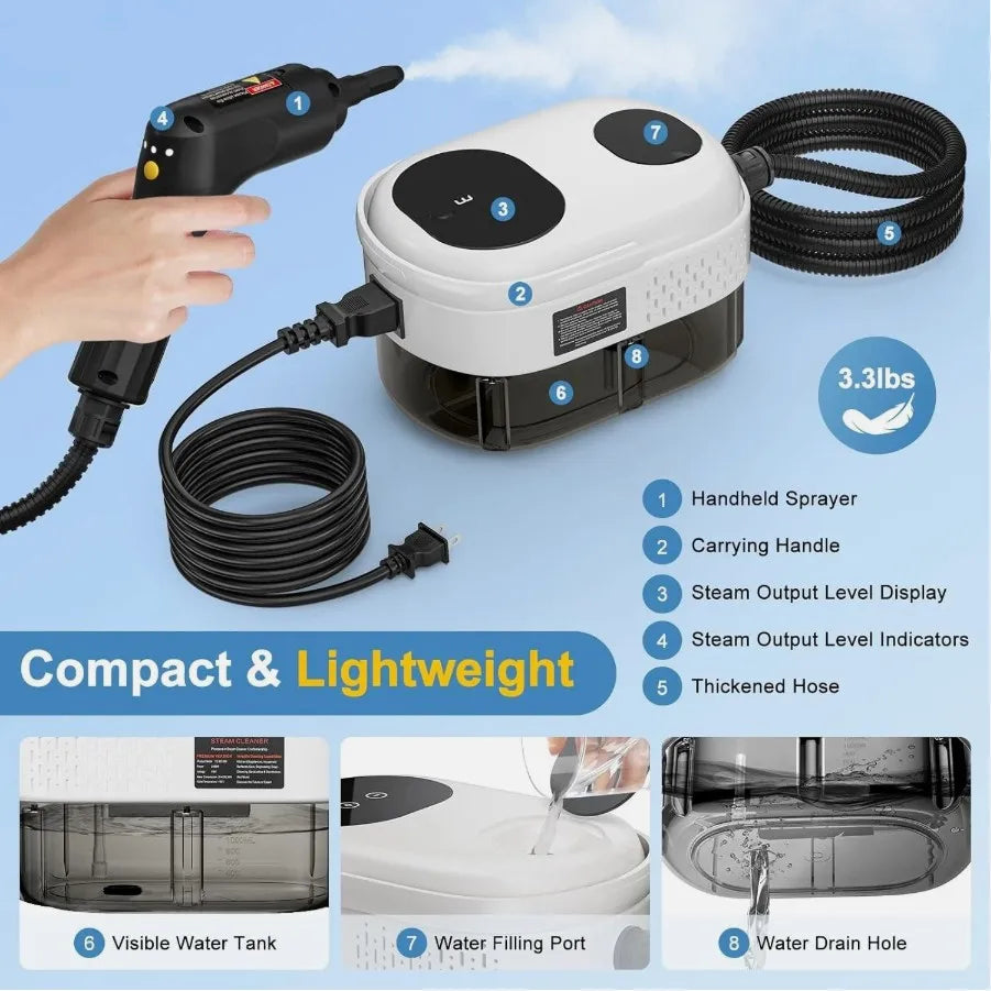 2500W Handheld Steam Cleaner High Pressure Household Car Detailing Steam Cleaning Machine with Cleaning Tools
