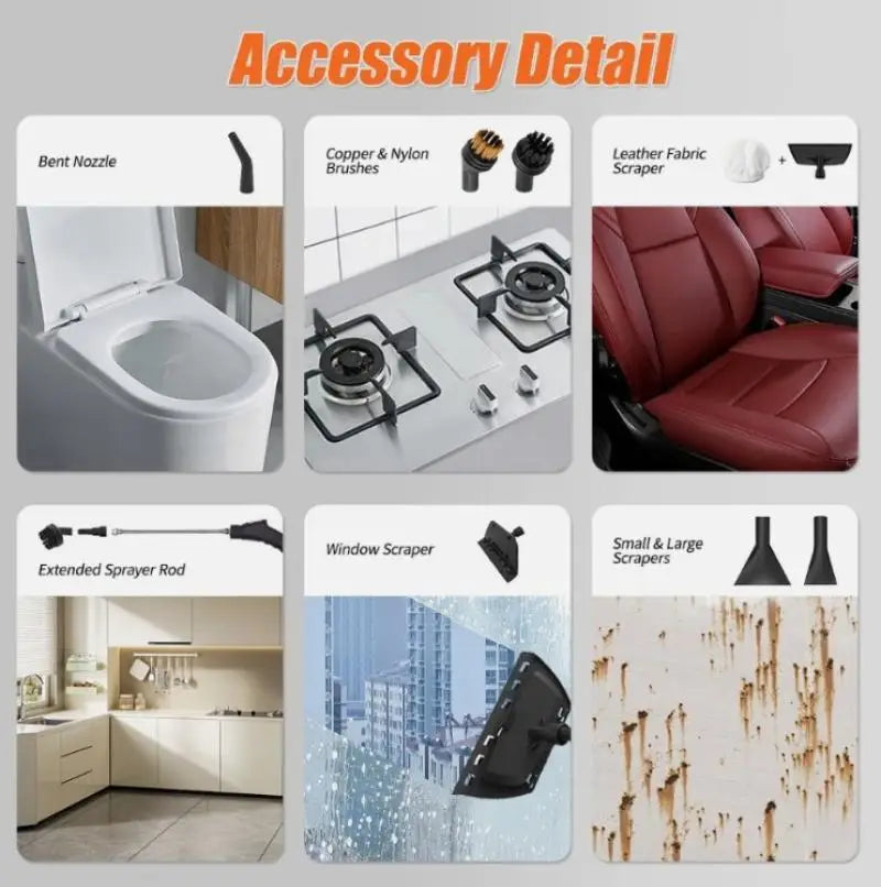 2500W Handheld Steam Cleaner High Pressure Household Car Detailing Steam Cleaning Machine with Cleaning Tools