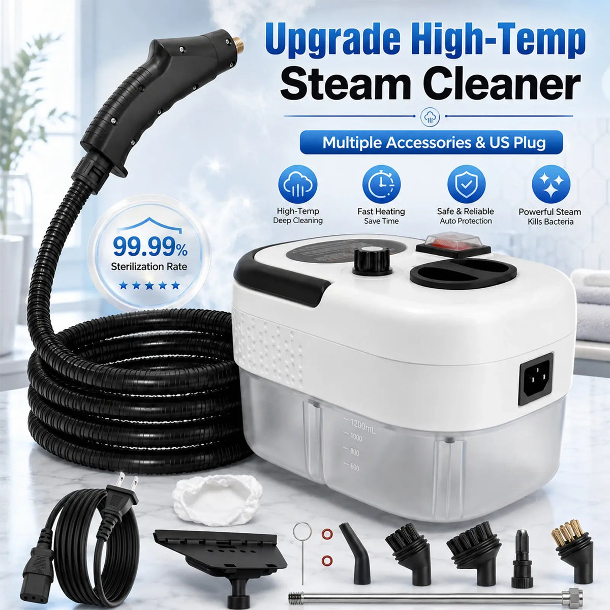 2500W High Temperature Steam Cleaner 110V Portable Handheld Steam Cleaning Machine With Multiple Accessories US Plug - Nexvibe